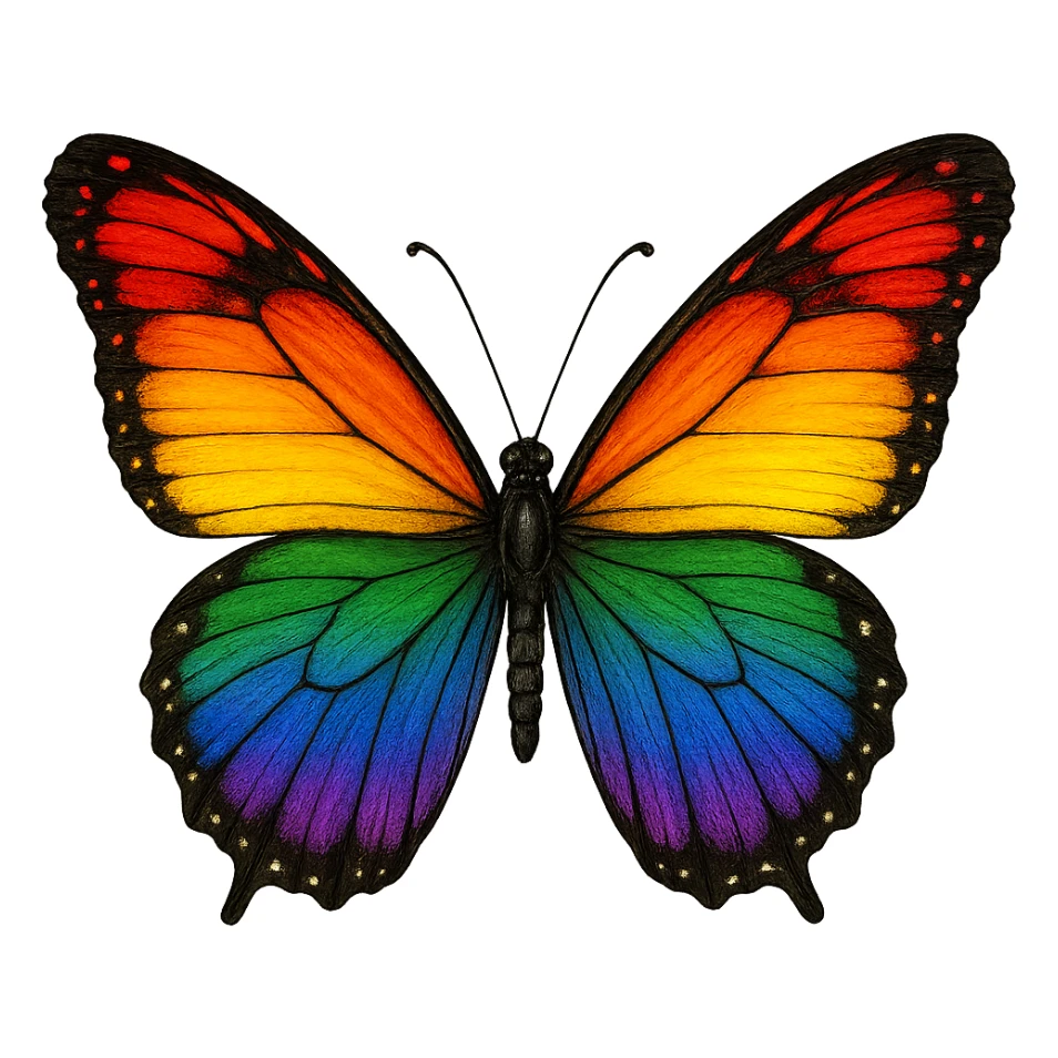 gay pride emoji, rainbow butterfly, vibrant wings, no background sticker