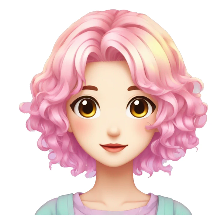 Gorgeous anime style shojo character with blushing face aesthetic and pretty colorful shiny gradient pastel hair trending style sticker