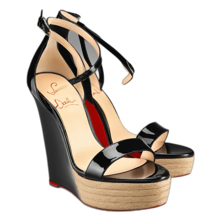 Platform wedges black louboutin sandal patent sticker