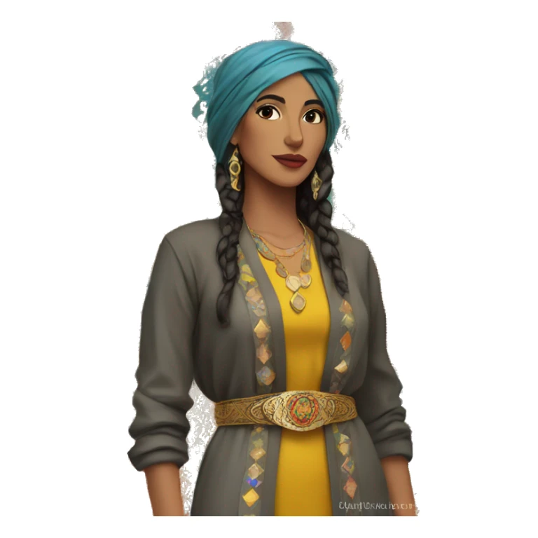 Colorful Kurdish dress, accessory gold belt, long cardigan  sticker