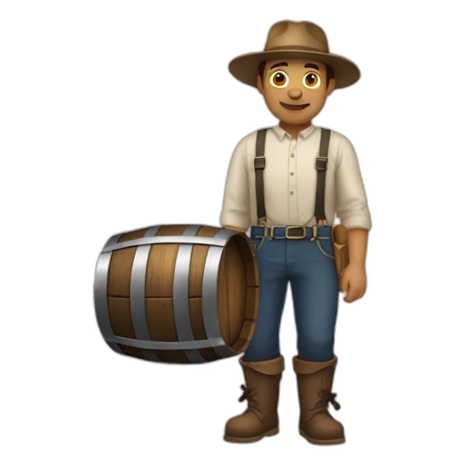 person wearing wooden barrel with suspenders sticker