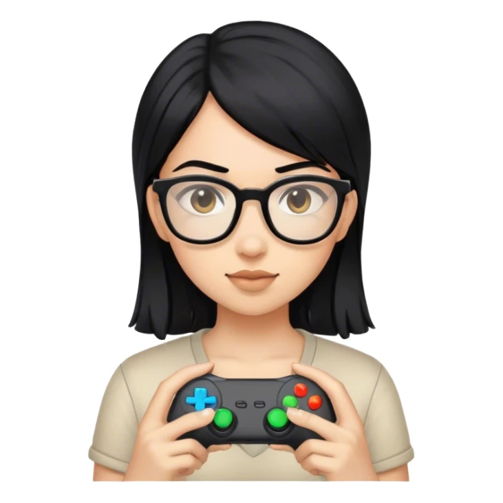 gamer, black hair girl with glasses sticker
