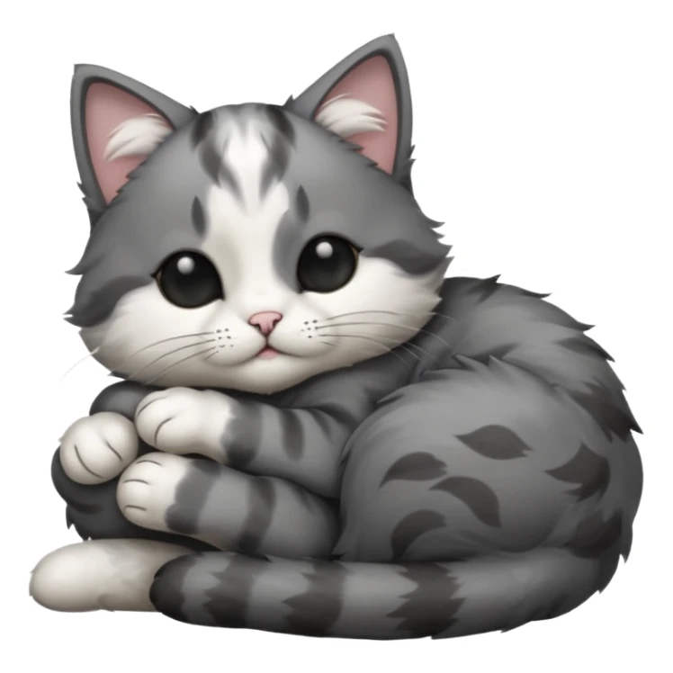 dark grey and white small cat with his eyes closed lying down leaning on its elbow with its paw curled under its head holding it up sticker
