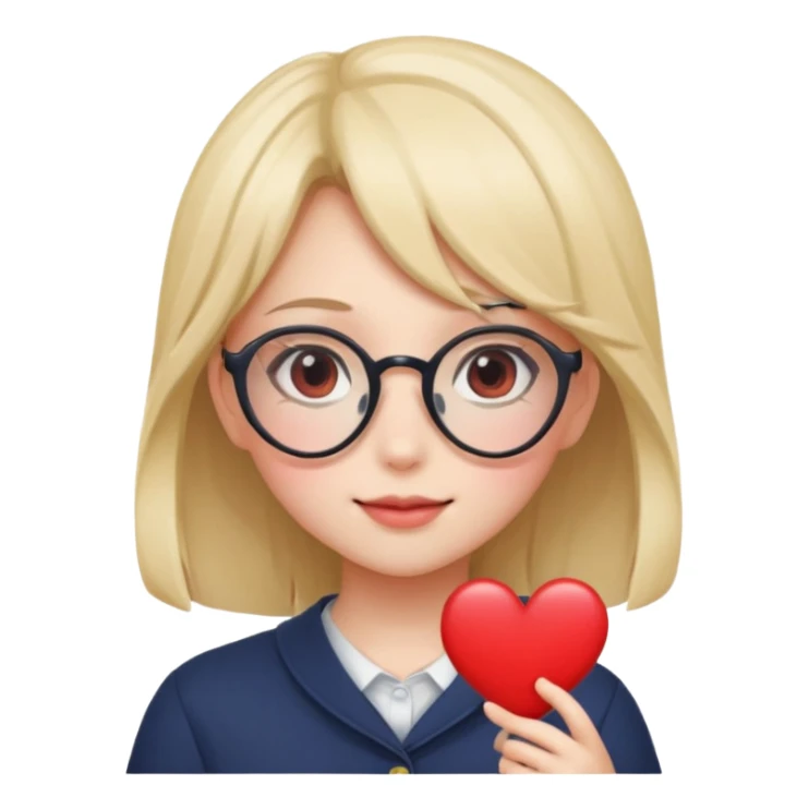 Girl with anime glasses showing heart sticker