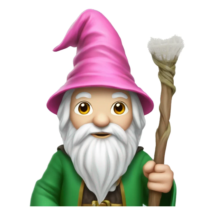 Gnome wizard with green clothes with pink net in hand sticker