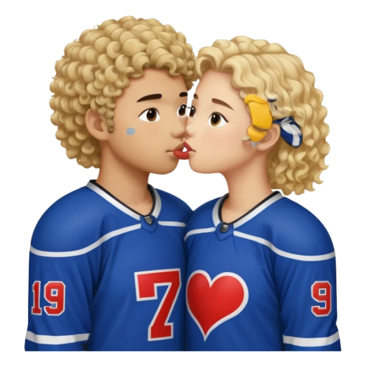 Asian hickey player kissing curly hair blonde hockey player sticker