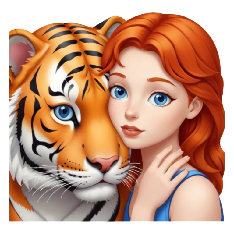 blue-eyed redhead girl kissing tiger sticker