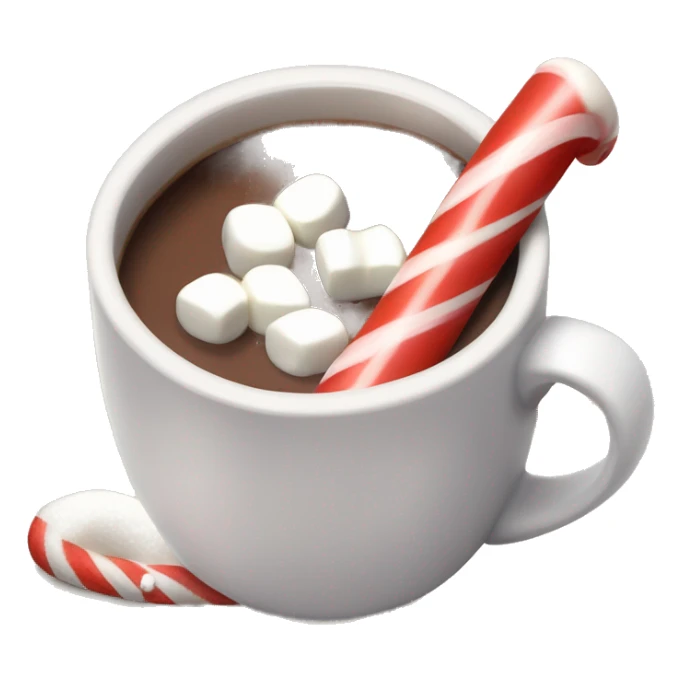 Cup of hot chocolate with marshmallows and a candy cane sticker