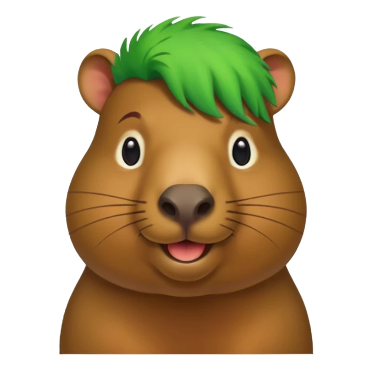 Capybara with green head hair, half body sticker