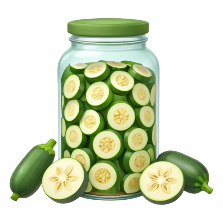 A homemade-style jar with sliced zucchini and herbs under a cloth cap.









 sticker