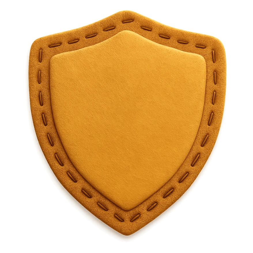<StylePrompt>
  <Name>Minimal Felt Appliqué Icon</Name>
  <Description>
    A soft, handcrafted felt icon style with lightly padded forms, simple shapes, and clean outlines. Features slightly more visible stitching for tactile charm while maintaining a low-detail aesthetic.
  </Description>
  <VisualProperties>
    <Material>Felt</Material>
    <Texture>Soft, matte surface with subtle fiber detail</Texture>
    <Stitching>
      <Type>Threaded edge stitch</Type>
      <Color>Muted orange or warm brown</Color>
      <Pattern>Evenly spaced running stitch around edges</Pattern>
      <Thickness>Medium (approximately 10% more pronounced than minimal)</Thickness>
      <Contrast>Moderate (stitch color clearly distinct from base felt)</Contrast>
    </Stitching>
    <Padding>Low to moderate—slightly raised but not deeply dimensional</Padding>
    <Edges>Smooth and rounded with clean curves</Edges>
    <ColorPalette>
      <Primary>Warm yellows, oranges, and browns</Primary>
      <Accent>Dark brown for facial features</Accent>
      <Background>Neutral off-white or soft beige</Background>
    </ColorPalette>
  </VisualProperties>
  <FacialFeatures>
    <Eyes>Small round dots</Eyes>
    <Nose>Simple oval or triangle</Nose>
    <Mouth>Minimal curved line or none</Mouth>
    <DetailLevel>Low</DetailLevel>
  </FacialFeatures>
  <Rendering>
    <Lighting>Soft and diffused</Lighting>
    <Shadows>Subtle, barely visible</Shadows>
    <Perspective>Front or side profile, flat angle</Perspective>
  </Rendering>
  <Applicability>
    <SubjectType>Animals, symbols, objects</SubjectType>
    <OutputFormat>Icon, patch, or sticker</OutputFormat>
  </Applicability>
</StylePrompt>

{subject} = shield sticker