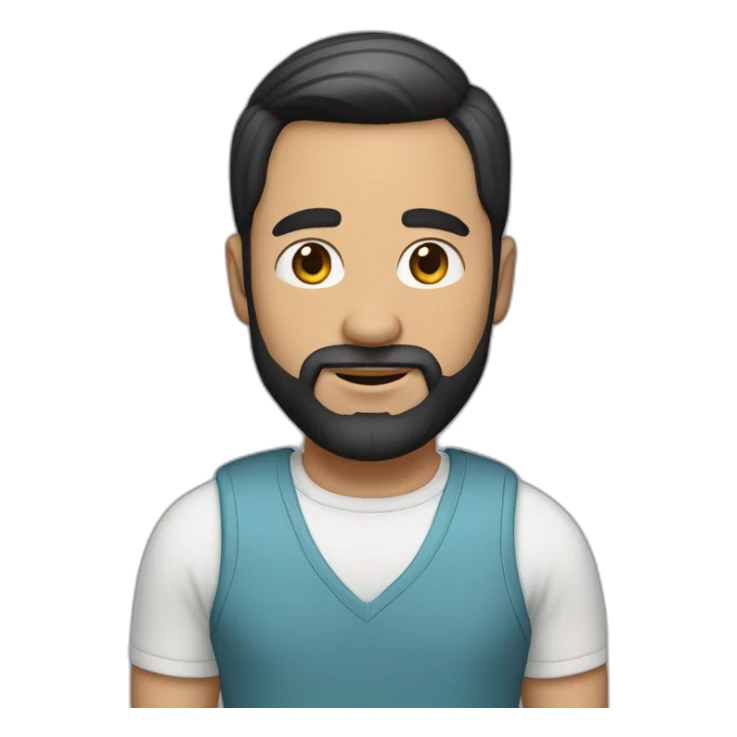 White Man 35 year, Black straight hair combed to the side, soft beard, big ears, sticker