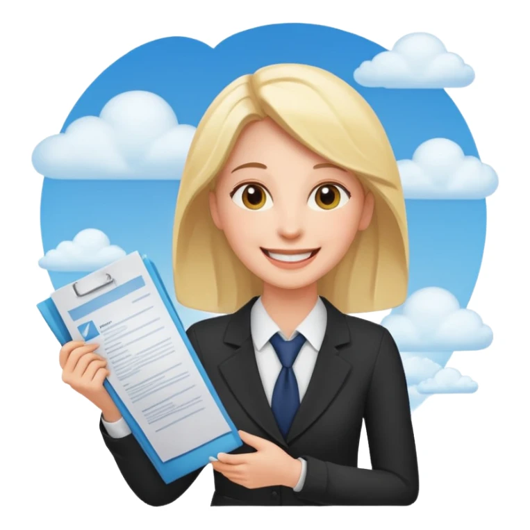 make her happy. she got accepted from her interview. now she is verry happy and confident. wearing interview clothes again. she is SMILING BIG. she is holding her cv to the sky, from happiness sticker
