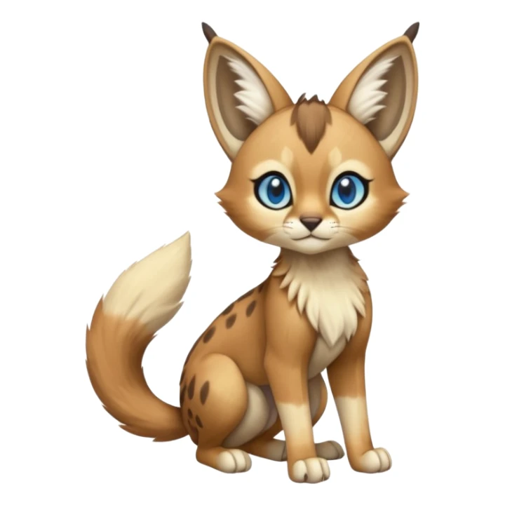 Big-eared big-eyed cute realistic animalistic feral digitigrade 4-legged anime-styled Meloetta-Caracal-Trico-Vernid-Sergal-Serval-hybrid-fusion-creature-animal, full body sticker