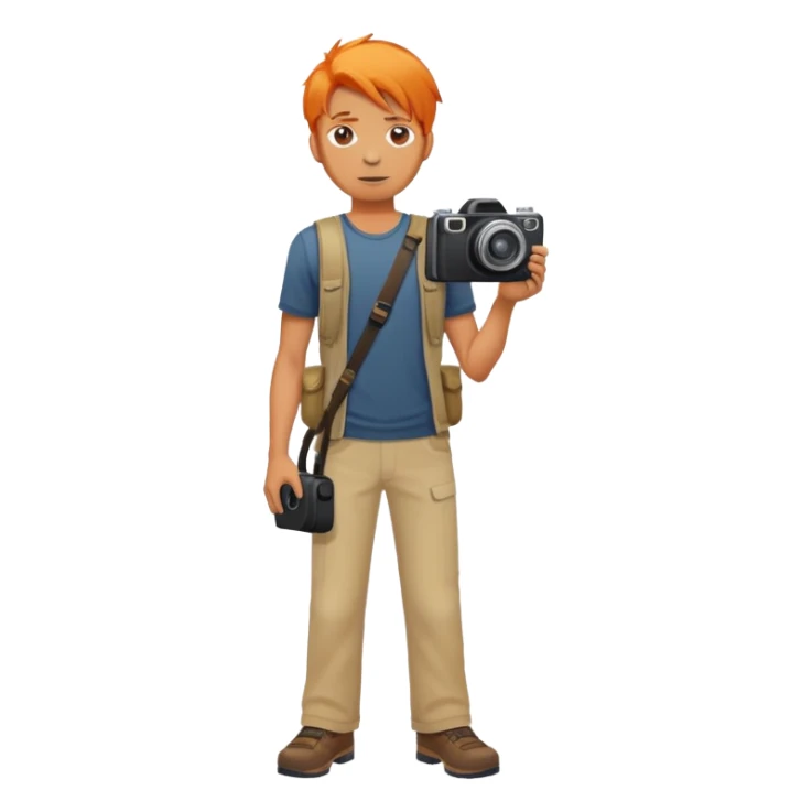 orange hair full body man with camera standing sticker