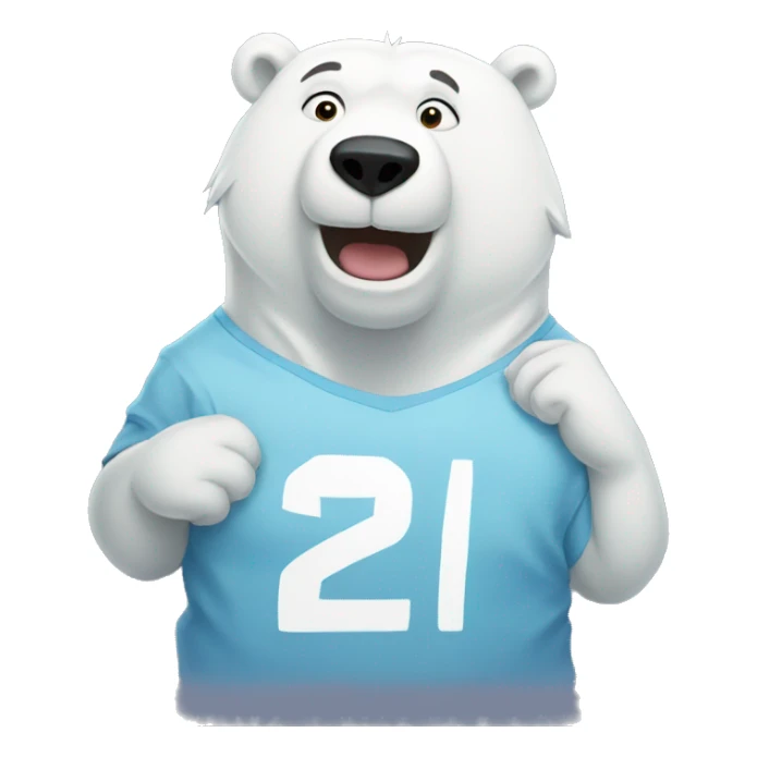 À ice bear with a t-shirt with number 22 sticker