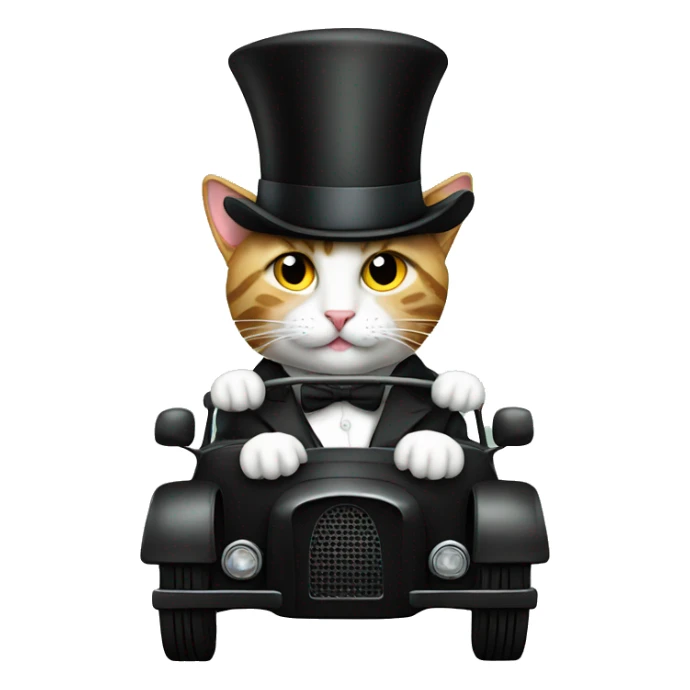 Cat driving a car with a top hat hoodie sticker