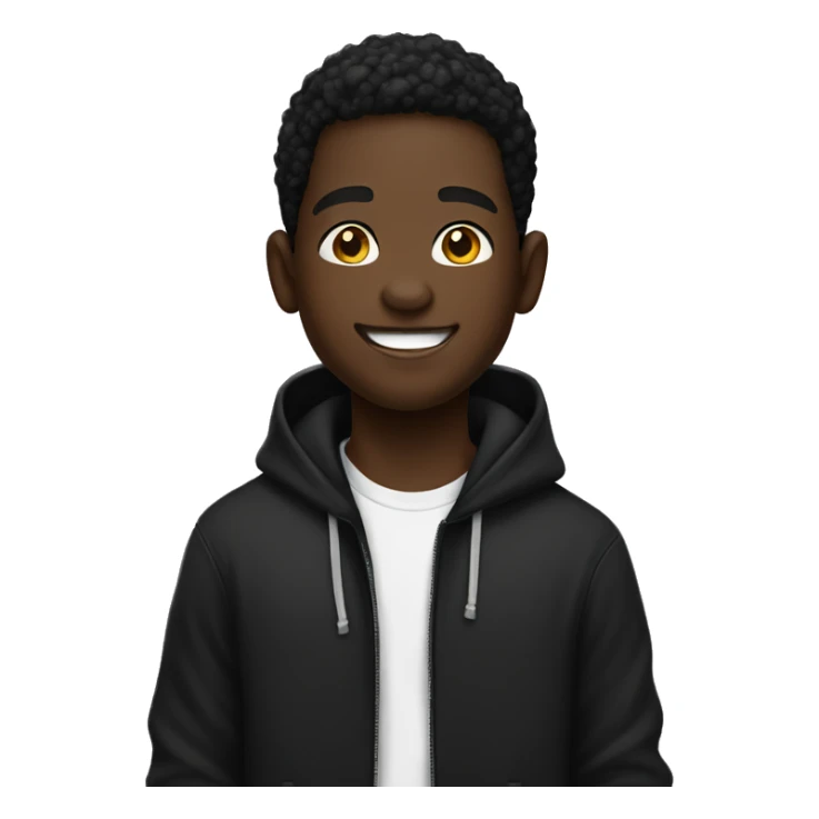Black smilingk boy in black hoodie sticker