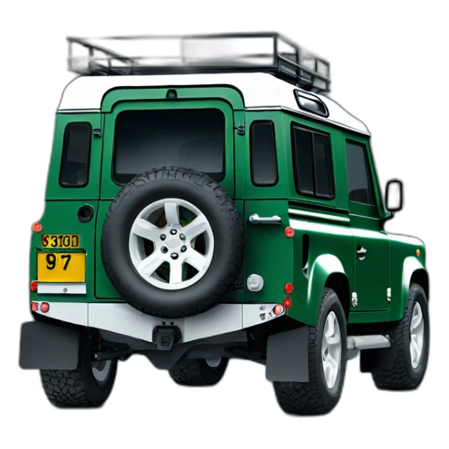 green land rover defender 110 with white roof and white wheels sticker