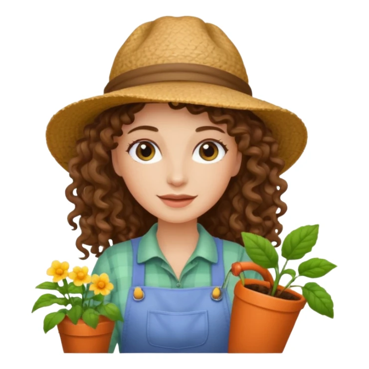 curly long brown hair white  woman Gardening sticker