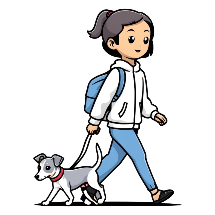 Pretty Asian girl walking a pure solid grey Italian greyhound with absolutely no white markings anywhere on the dog sticker