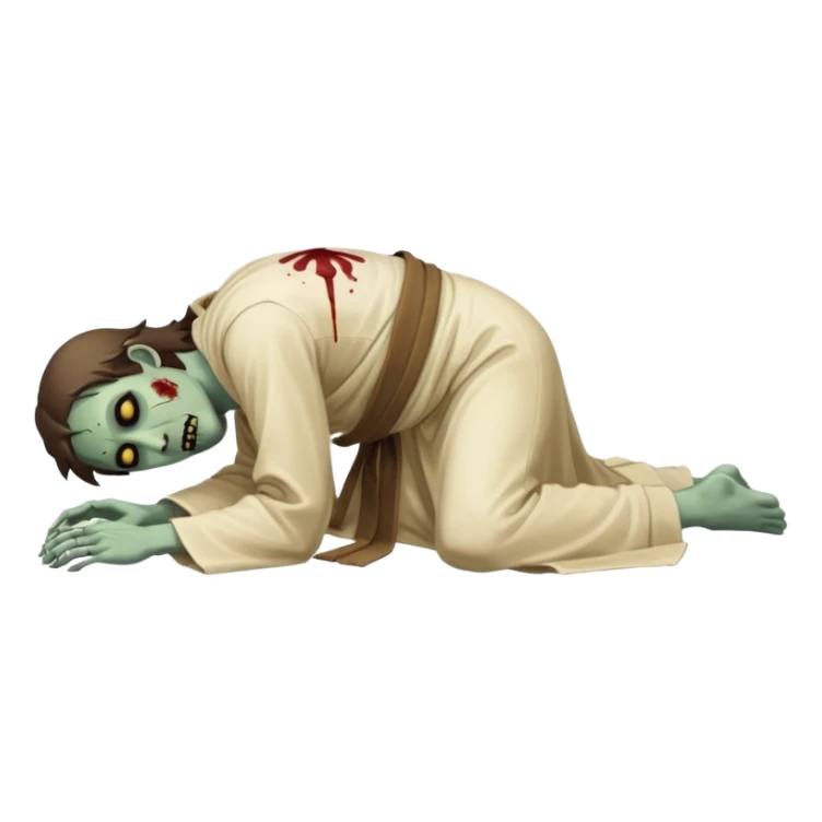 fullbody zombie leper in a prone pose, face down on the ground, wearing simple Jesus-era robes, normal emoji style sticker