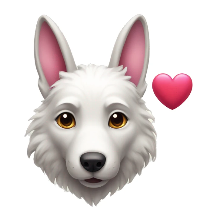 Old Wolf and white Bunny with pink ears, with big red heart between them  sticker