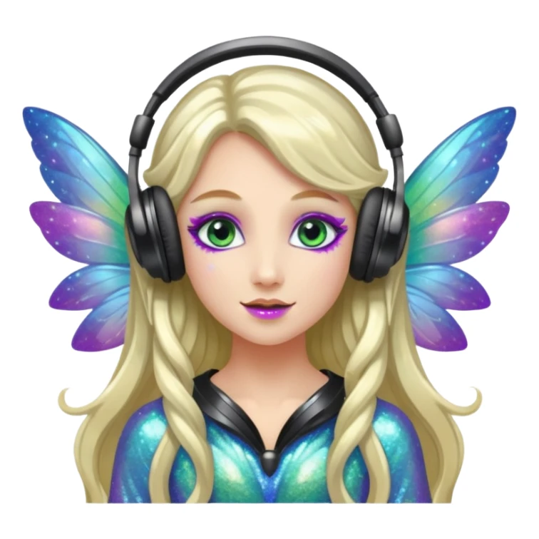 long haired make glitter makeup fairy wearing headpones wing wings
 sticker