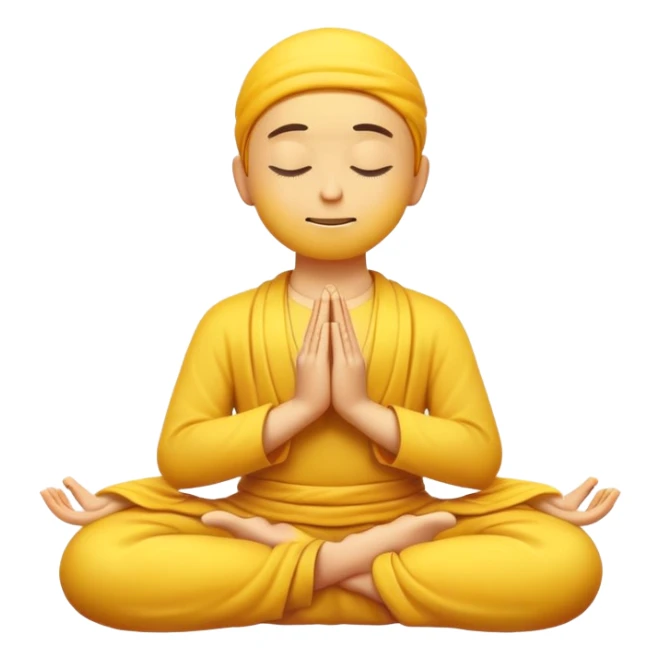 classic yellow emoji meditating, floating slightly above the ground, calm face sticker