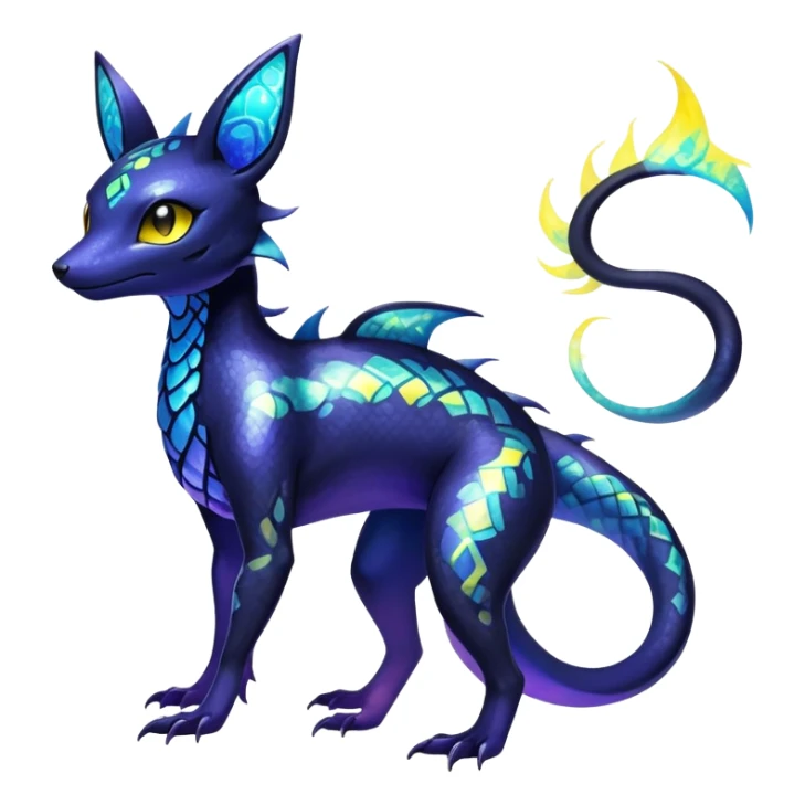 Colorful Iridescent Exotic Salandit-Aurorus-Umbreon-Fakémon-hybrid-creature (full body)  sticker