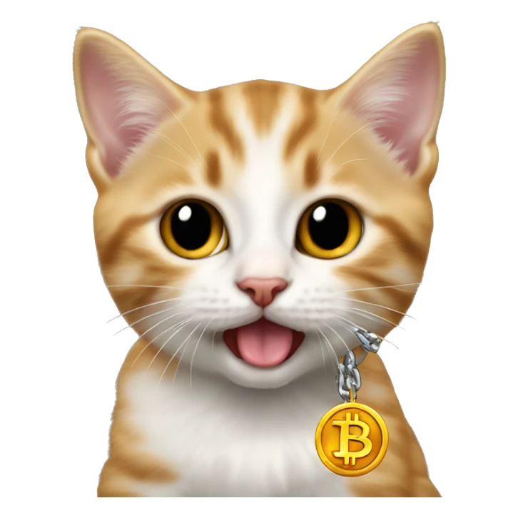 kitten with bitcoin chain on tongue sticking out sticker