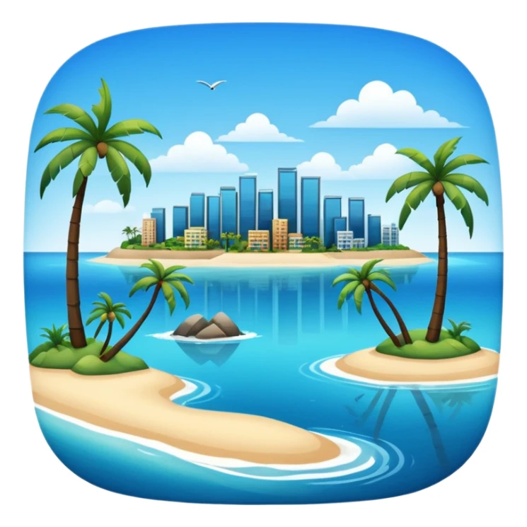 an island with modern buildings and beaches with palm trees  sticker