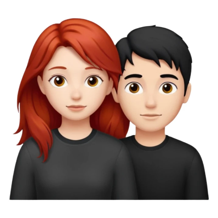 Red haired girl with black hair boy romance sticker