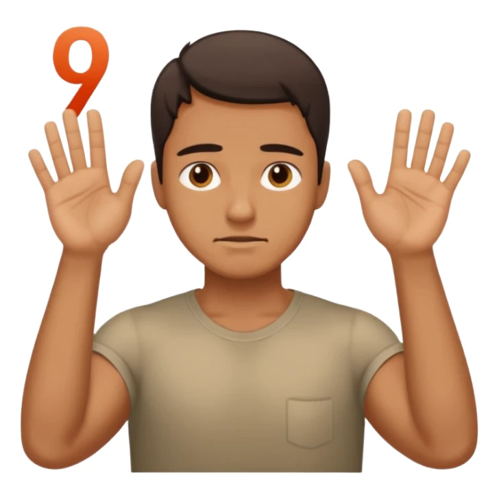A man struggling his shoulders with 6 above his left hand and 7 above his right hand  sticker