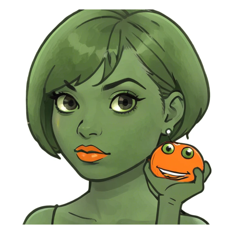 Orange m&m with short hair and makeup sticker