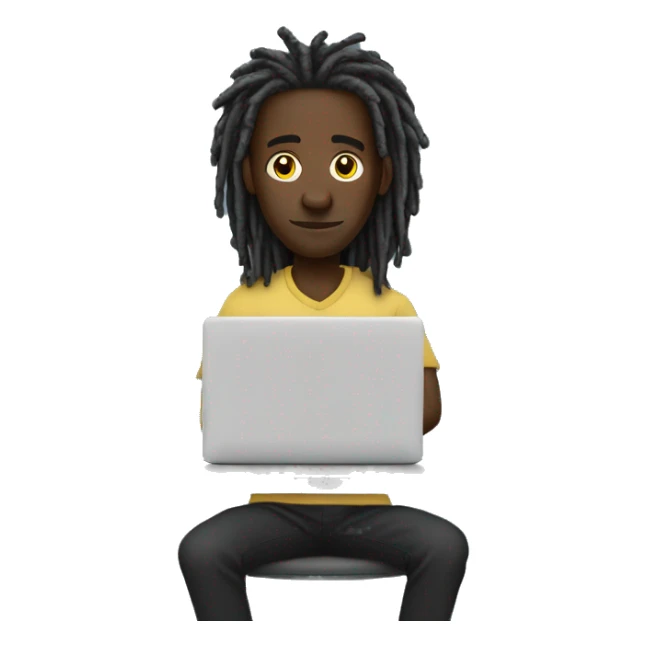 Black-guy-with-dreads-sitting-down-on-chair-facing-desk-foward-focused-on-laptop-computer sticker