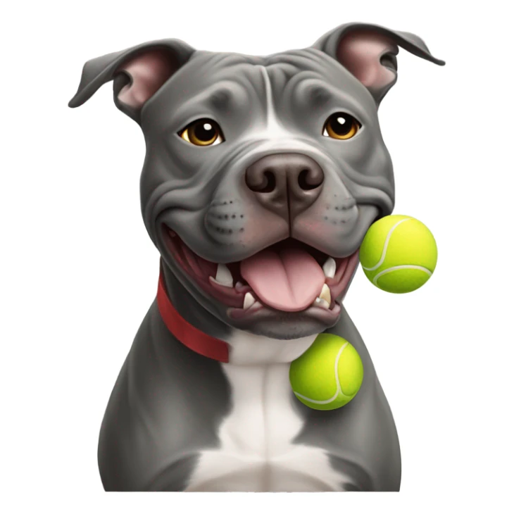 Gray Pit bull with tennis ball in mouth sticker