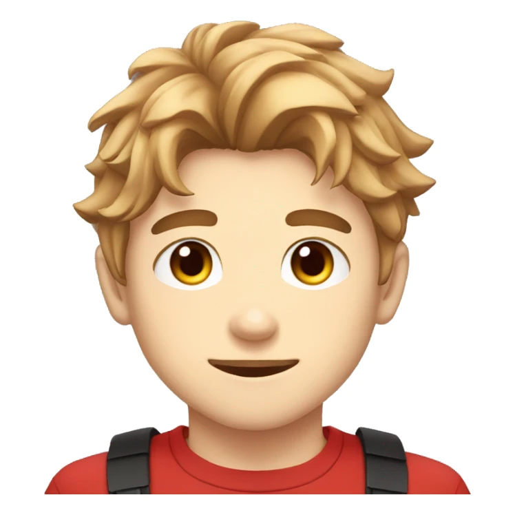 illustrated twitch logo for a boy, head and shoulders only, anime chibi style, light brown hair, black eyes, red shirt sticker