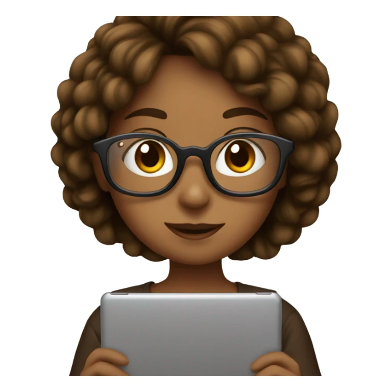 A girl with glass and iPad brown sticker