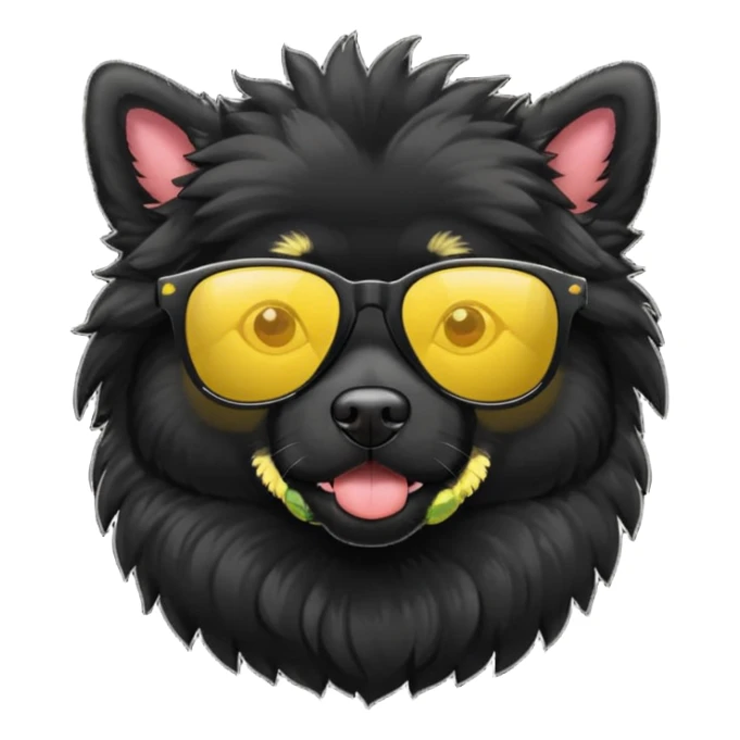 black fluffy dog with yellow sunglasses sticker