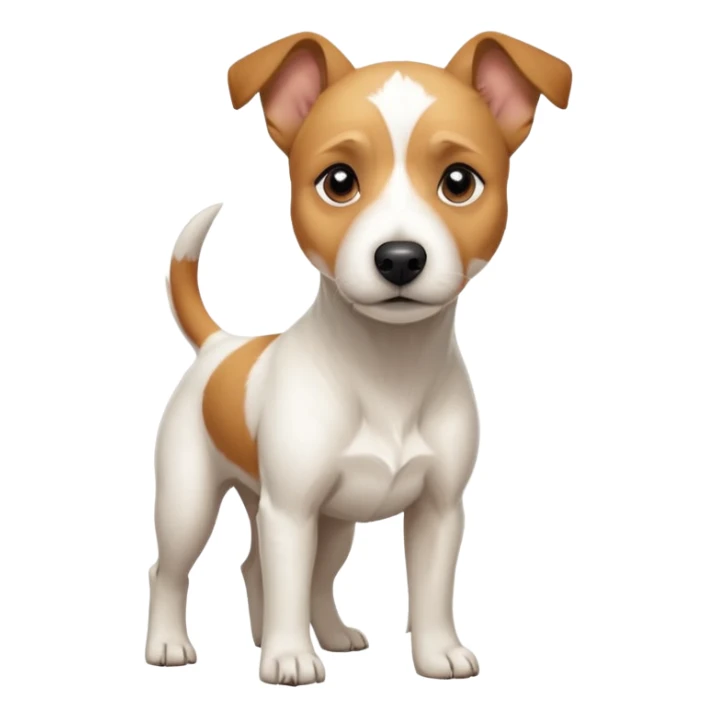 a full body facing front on of a buff white parson russell terrier looking dog the size of a kelpie with light brown long ears resting on its face and a light brown patch above one eye and a large snout. the rest of the dog is completely white.  sticker