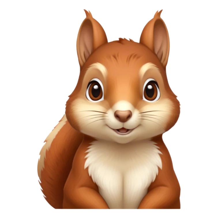 Cinematic Noble Squirrel Portrait Emoji, Poised and regal, with a nimble, agile build and a lush, well-groomed Fur of rich auburn and cream, deep-set soulful bright eyes, Simplified yet sharp and sophisticated features, highly detailed, glowing with a soft, dignified glow, high shine, intelligent and spry, stylized with an air of woodland charm, focused and attentive, soft glowing outline, capturing the essence of a watchful and confident rodent, so majestic it feels as though it could scamper out of the screen with effortless authority! sticker