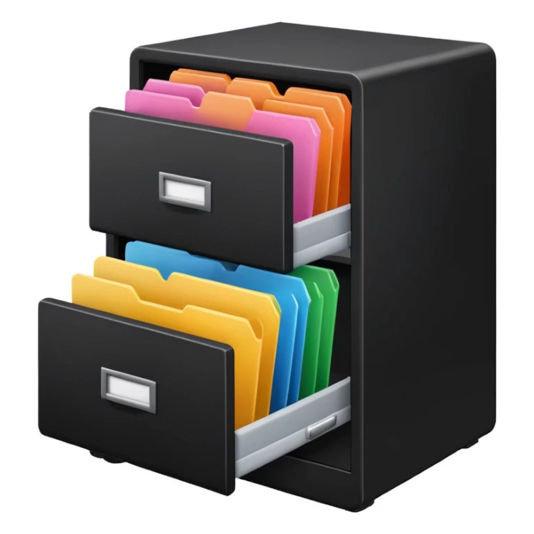 black filing cabinet with colorful folders sticker