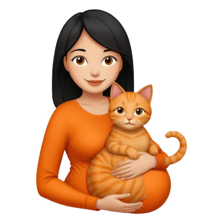 pregnant black hair woman with orange cat sticker