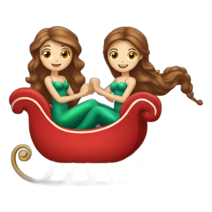Two brown haired mermaids in Santa’s sleigh sticker