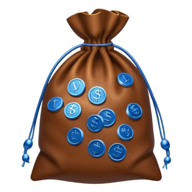 brown money bag of blue coins sticker