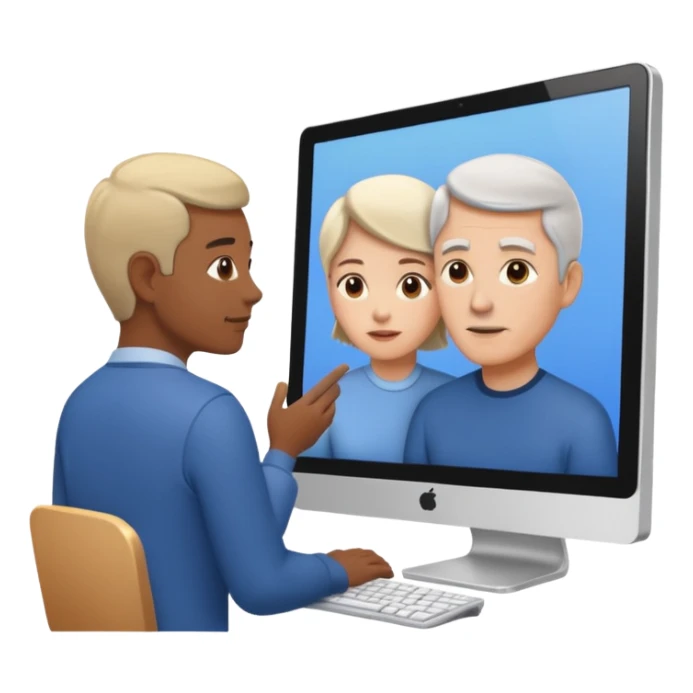 teaching somebody else in person, in the same place, watching the same monitor together, the trainee and trainer are in the similar age sticker