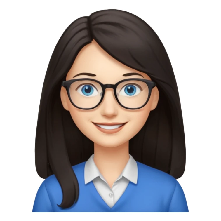 long dark hair, blue eyes, glasses teacher female sticker