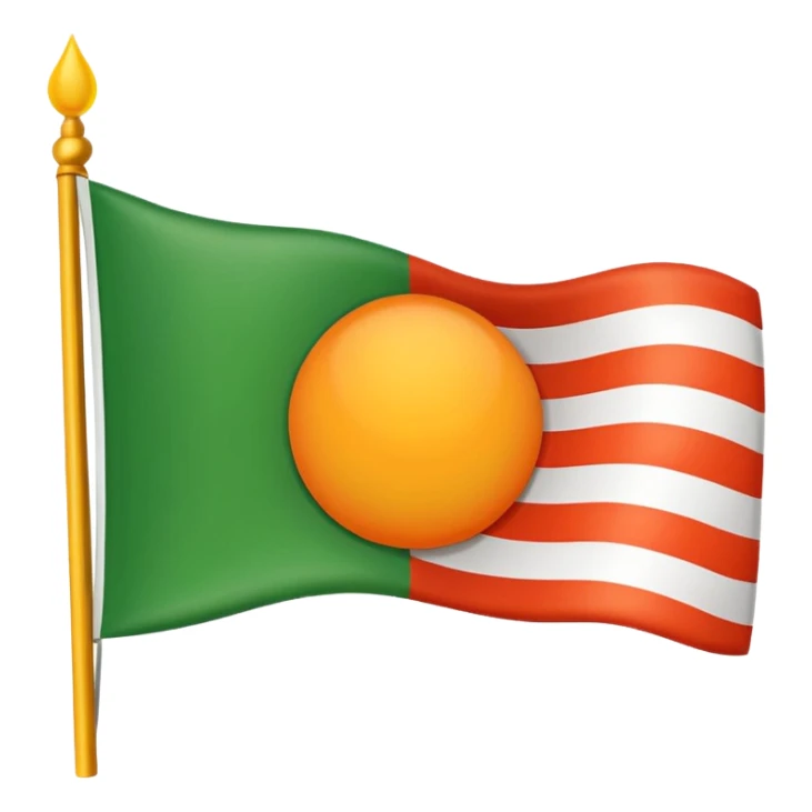 Flag with with 1 red, 1 white and 1 green (in that order) horizontal and an orange/yellow pointed sun in the middle sticker