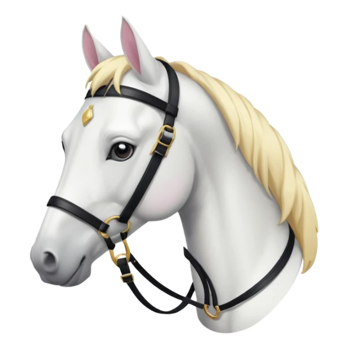 This is a cartoon-style image of a white horse with a light blond mane, wearing a black bridle, and shown in profile with a calm expression. sticker